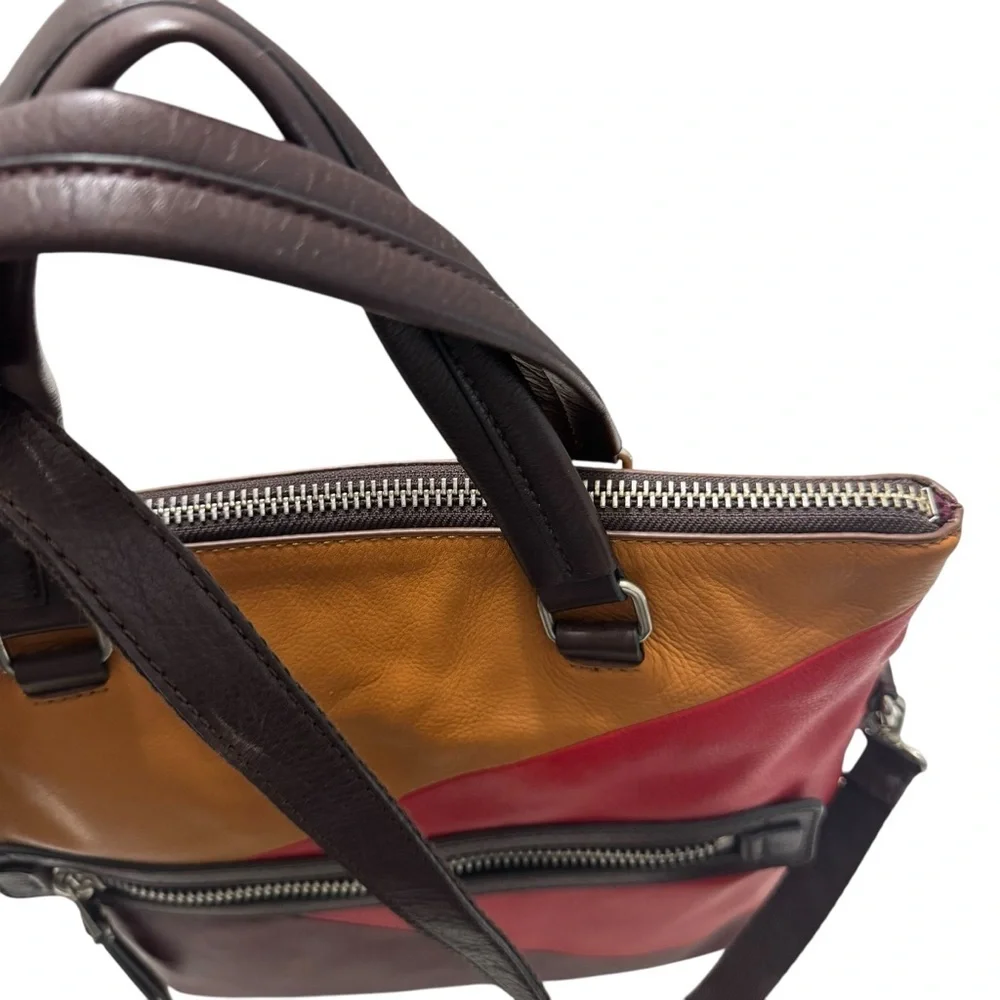 Fossil Dawson Foldover Colorblock Leather Convertible Tote Shoulder Bag‎